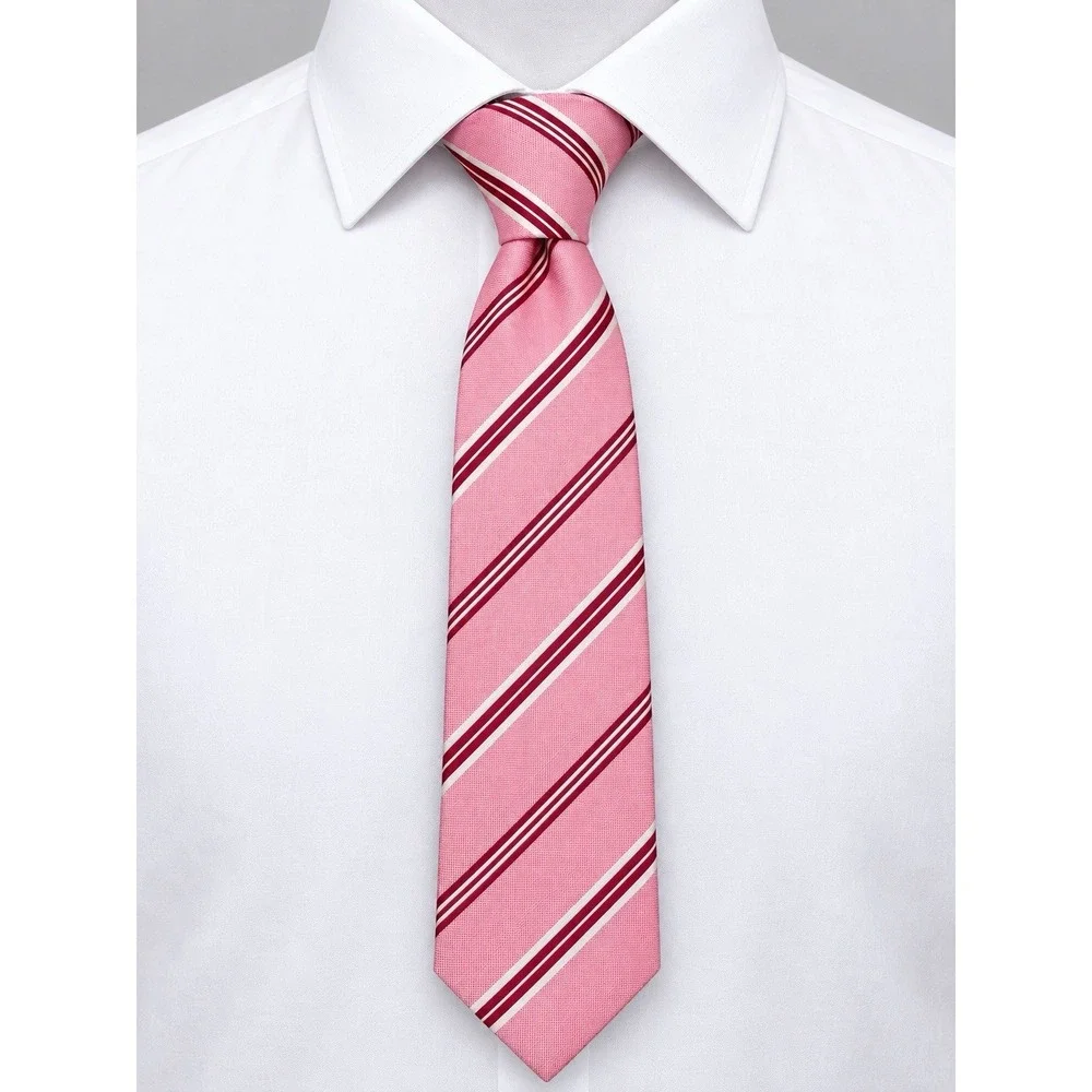 Canali Necktie Mens Rose Pink Burgundy Stripe 100% Silk Made In Italy Luxury Tie